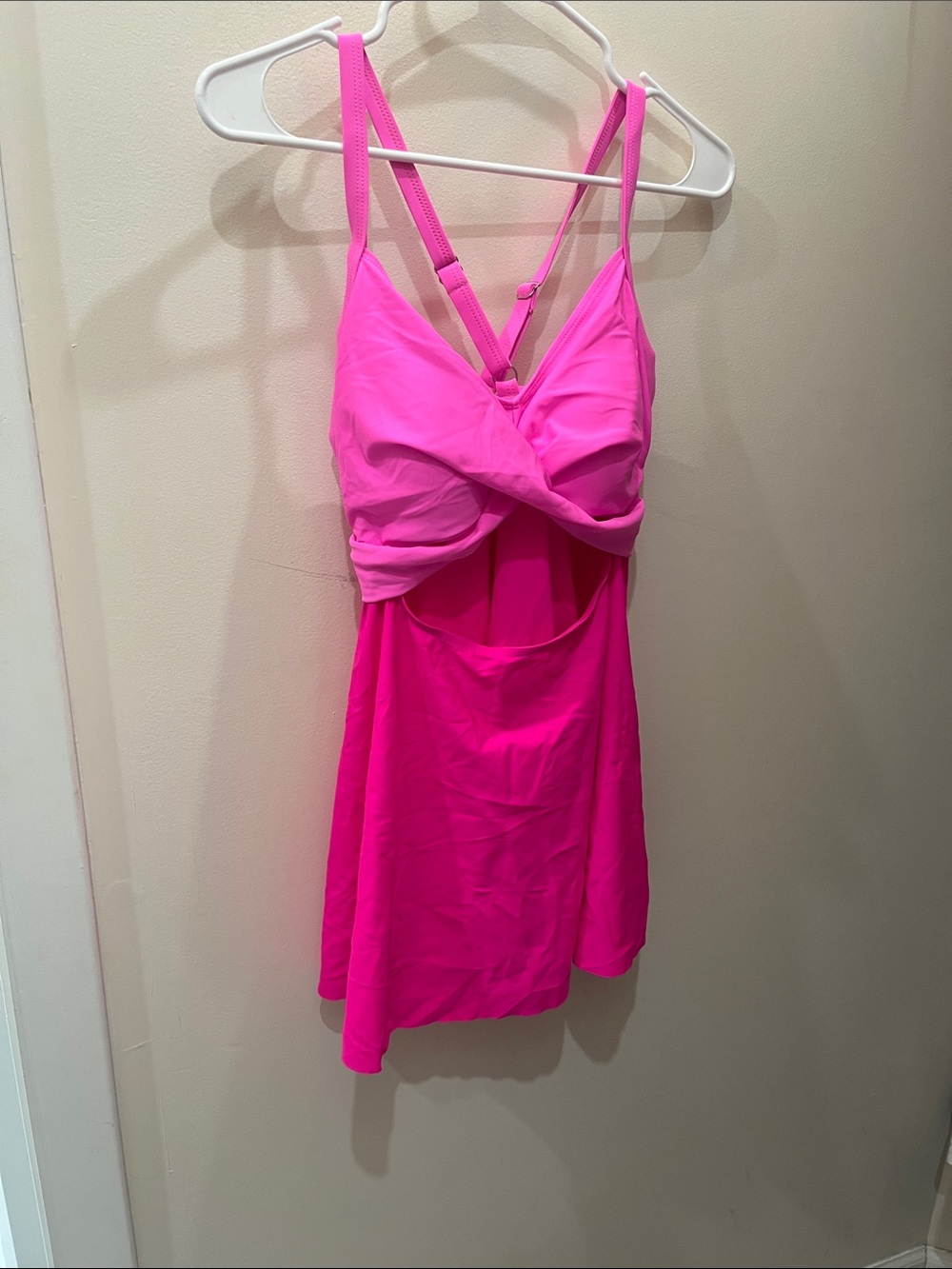 Amazon Women's Bright Pink Twist-Front Swim Dress w/bottoms